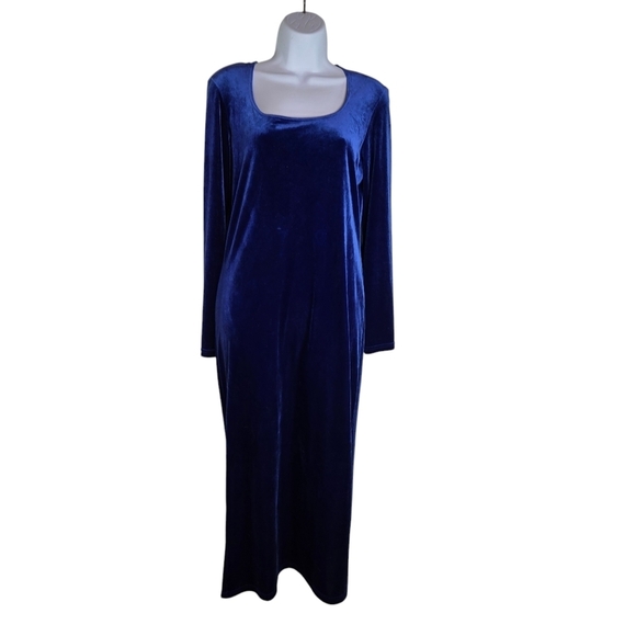 Vtg 90s y2k Gantos electric blue velour long sleeve maxi dress - Picture 1 of 8